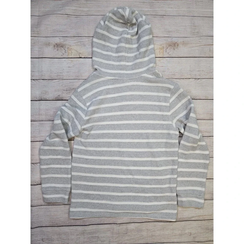 Old Navy Boys Long Sleeve Hooded Knit Baja Henley Gray White Striped Sz XL 14/16